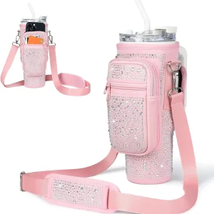 Bling Water Bottle Carrier Bag for Stanley 40oz Tumbler with Adjustable Strap