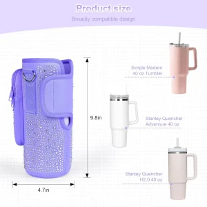 Bling Water Bottle Carrier Bag for Stanley 40oz Tumbler with Adjustable Strap