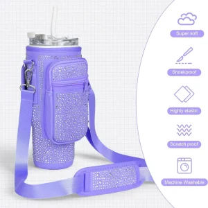 Bling Water Bottle Carrier Bag for Stanley 40oz Tumbler with Adjustable Strap