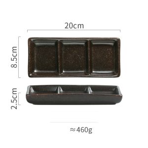Japanese Three Grid Seasoning Dish With Dipping Material Ceramic Dish