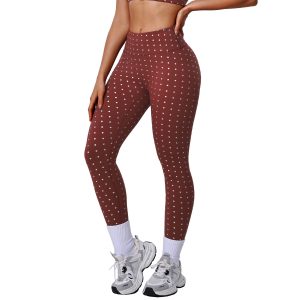 Womens High-Waisted Stretchy Silver-Hot-Stamped Polka-Dot Yoga Pants