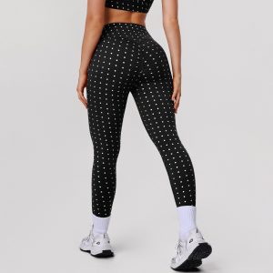 Womens High-Waisted Stretchy Silver-Hot-Stamped Polka-Dot Yoga Pants