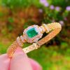 Hand-woven Gold Emerald Bracelet For Women Vintage Luxury Full artificial Diamond