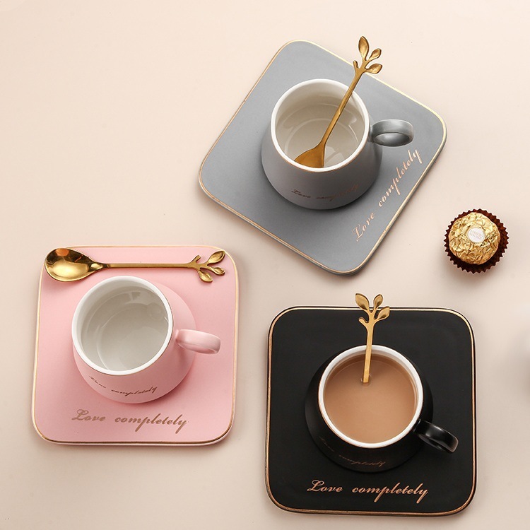 European Style Light Luxury Gold Afternoon Tea Milk Juice Breakfast Cup Saucer Spoon Gift