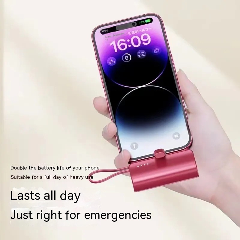 Mini Capsule Tail Plug Power Bank 5000 MA With Cable