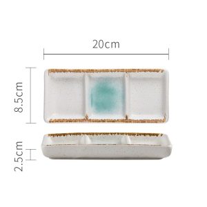Japanese Three Grid Seasoning Dish With Dipping Material Ceramic Dish