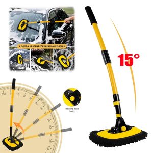Car Wash Brush 15 Degree Adjustable Long Handle with 2 Microfiber Heads, 55-Inch Telescopic Cleaning Tool Soft Scrubber for Truck, SUV, Motorcycle
