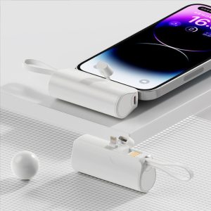 Mini Capsule Tail Plug Power Bank 5000 MA With Cable