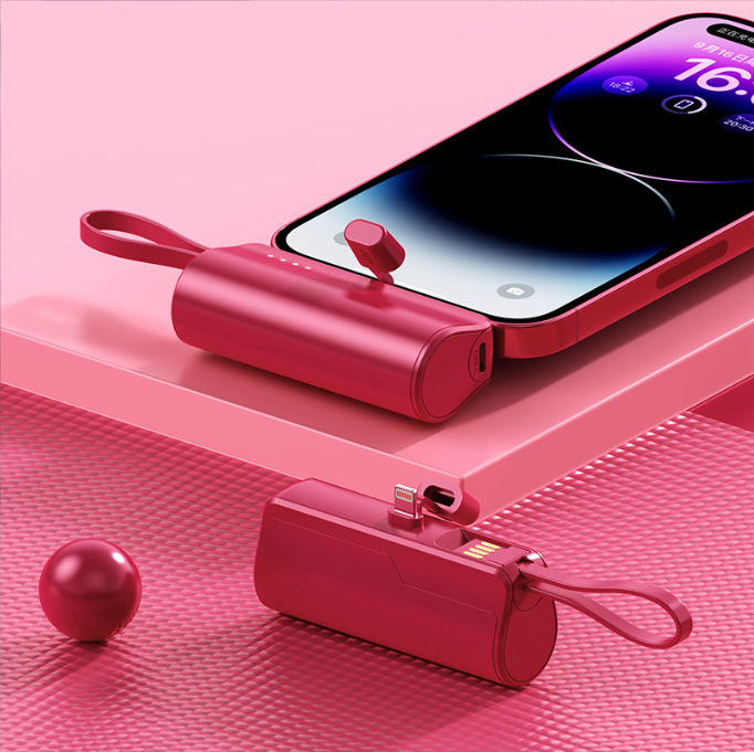 Mini Capsule Tail Plug Power Bank 5000 MA With Cable