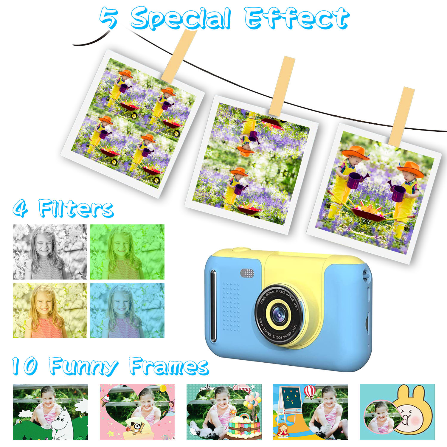 1Pc Kids Digital Camera With Flip Lens Children Video Camcorder Christmas Toy Birthday Gifts With Tripod 2.4in Screen 32G MMC Card For 3-10 Year Old Boys Girls