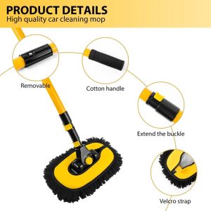 Car Wash Brush 15 Degree Adjustable Long Handle with 2 Microfiber Heads, 55-Inch Telescopic Cleaning Tool Soft Scrubber for Truck, SUV, Motorcycle
