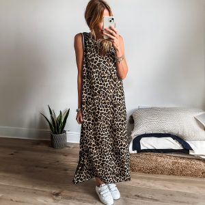 Leopard Print Women's Clothing Spaghetti Straps Sleeveless Dress