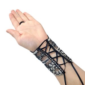 Lace Embroidered Tie Gold Black Dress Sleeves