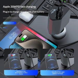4 In 1 Retractable Car Charger Fast Car Phone Charger 120W With USB Type C Cable