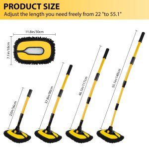 Car Wash Brush 15 Degree Adjustable Long Handle with 2 Microfiber Heads, 55-Inch Telescopic Cleaning Tool Soft Scrubber for Truck, SUV, Motorcycle