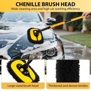 Car Wash Brush 15 Degree Adjustable Long Handle with 2 Microfiber Heads, 55-Inch Telescopic Cleaning Tool Soft Scrubber for Truck, SUV, Motorcycle