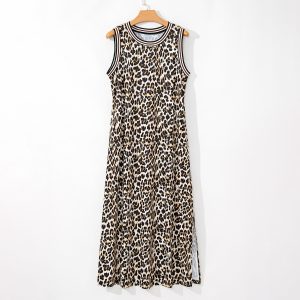 Leopard Print Women's Clothing Spaghetti Straps Sleeveless Dress