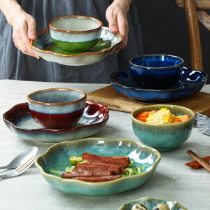 Household Bowl Dish & Plate Ceramic Fambe Tableware