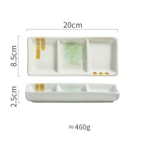 Japanese Three Grid Seasoning Dish With Dipping Material Ceramic Dish