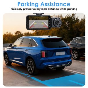 3 Channel Dash Cam For Cars, 1080P Full HD Front Camera (140° Wide View) With 480P Interior & Rear Cameras, 360° Vehicle Protection, Picture-in-Picture Display For Collision Evidence