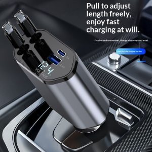4 In 1 Retractable Car Charger Fast Car Phone Charger 120W With USB Type C Cable